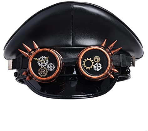 BPURB Unisex Steampunk Militärischer Offiziers Pilot Mütze mit Brille Armee Hut Uniform Kappe Halloween Karneval Mottoparty Kostüm für Erwachsene (61cm/24.02 Inches, Style-2)