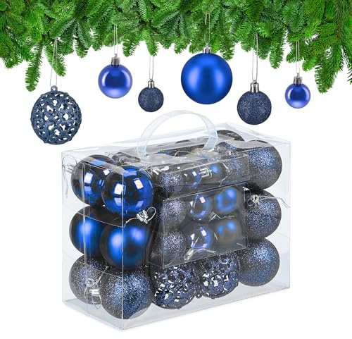 Relaxdays Weihnachtskugeln 50er Set, glitzernde, Matte & glänzende Christbaumkugeln, Kunststoff, ∅ 3, 4 & 6 cm, Farbwahl | matte & glänzende Christbaumkugeln, Kunststoff, ∅ 3, 4 & 6 cm