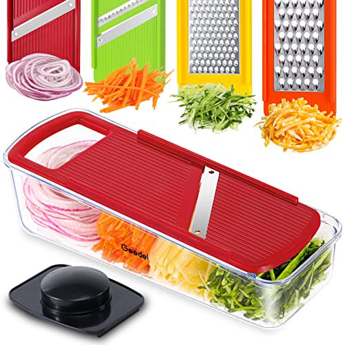 Geedel Mandolina per Verdure per Cucina, 4 in 1 Taglia Verdure Manuale con Contenitore, Taglia Affetta Verdure per Verdura, Frutta, Formaggio.