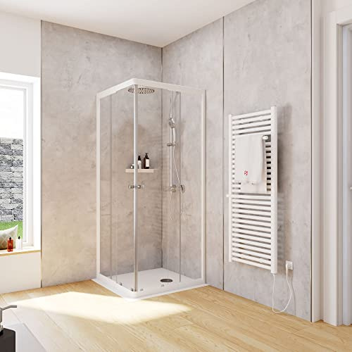 Schulte Duschkabine Corner Eckeinstieg mit Schiebetüren Alpinweiß 4 mm Sicherheitsglas (ESG) Klar hell 75x75 cm, Montage auf Duschwanne oder Fliese