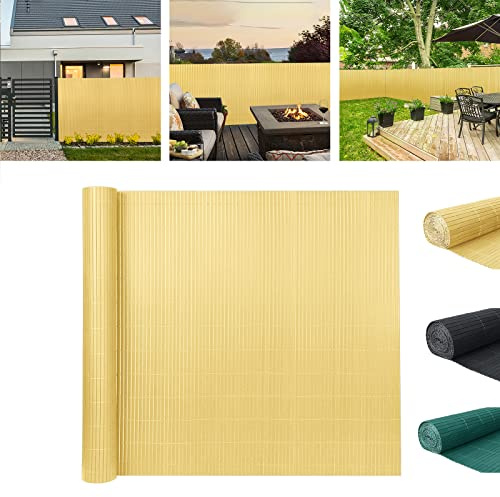 YARDIN PVC Sichtschutzmatte Sichtschutz Sichtschutzzaun, UV-beständig und Wetterfest Starke Privatsphäre Balkonverkleidung für Garten Terrasse, mit Kabelbindern (120 x 300cm, Bambus)