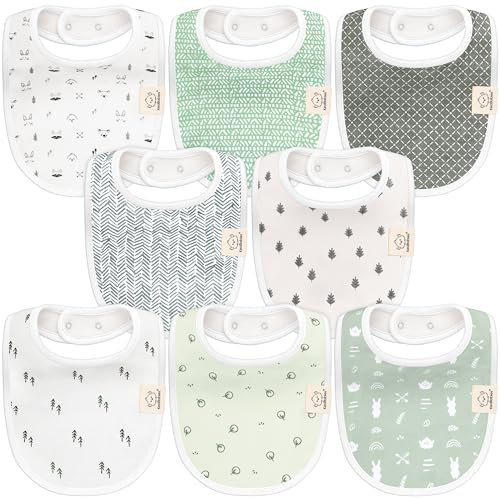 8-Pack Bio Lätzchen Baby für Jungen, Mädchen - Weiche Baumwolle zum Sabbern und Zahnen Sabberlätzchen, Saugfähig, Leicht Zu Reinigen und Anzulegen Baby Bibs für Kleinkind, 0-24 Monate (Nordic)