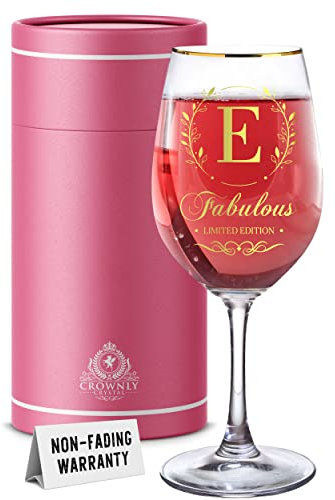 CROWNLY CRYSTAL® Birthday Gifts for Women Personalised Wine & Gin Glasses Gift Ideas for Her Unique Friend Presents Ladies Sets Wedding Anniversary (E)