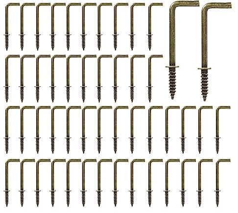 Hitefu 50 Stück L-förmige Schraubhaken, 3,8 cm Antik Messing Selbstschneidende Schraubhaken, Kohlenstoffstahl 7 Form Rechtwinklige Haken