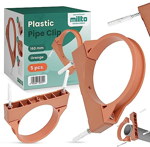5x Millto™ Rohrschelle Kunststoff Halterung Rohr 160mm Stockschraube Dübel Rohrhalter Wasserrohrhalter Abwasserrohrschelle Kanalisationsrohrschelle Abwasserrohrhalterung