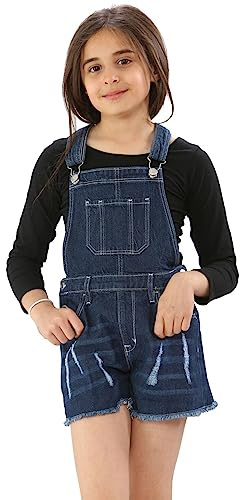 Gum & Berries Girls Dungarees Denim Sleeveless Kids Bibs & Braces Cotton Jeans Pant Short Children Dress Dark Blue 13-14 Years