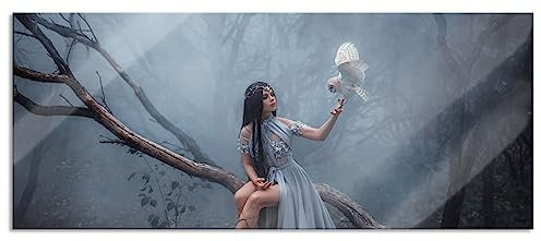 Pixxprint Glasbild Panorama, Wandbild aus Echtglas, Mystische Schönheit im nebeligen Wald, 120x50 cm, inkl. Aufhängung und Abstandshalter