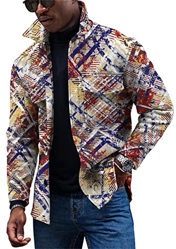 KONG JIMFAN Übergangsjacke Herren Karo Jacke Herren Hemd Schwarz Jacken Herren Holzfällerhemden Fitness Shirt Herren Herren Winterjacke Beige Jacke Herren Leinenhemden Wickelstrickjacke(Coffee,S)