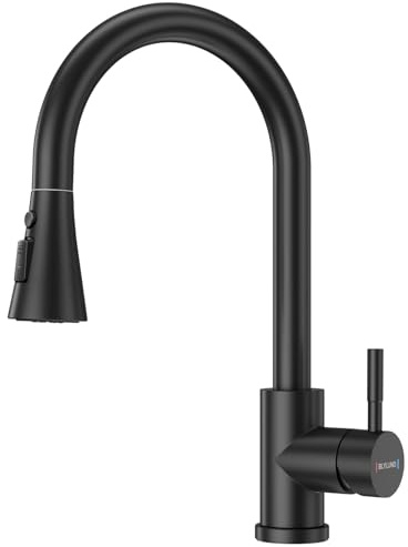 BLYLUND Küchenarmaturen Mattschwarze Armaturen mit Brause Ausziehbar 3 Modi, Moderne Wasserhahn Küche mit Hohem Bogen