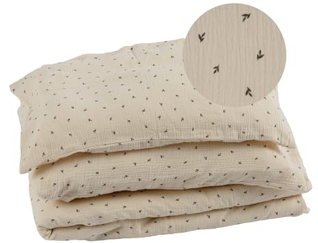 Organic Kinderbettwäsche Baby Bettzeug 100 x 135 cm Bettbezug 40 x 60 cm Kissenbezug Baumwolle Musselin für Junge & Mädchen