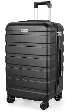 TANTOMI Koffer Mittelgroß, 24 Zoll Hartschalenkoffer, Trolley, Leichter ABS-Rollkoffer, Reisekoffer mit 4×360°-Rollen, 3-Stelliges Zahlenschloss (Schwarz, 65L)