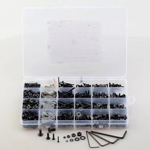 1220 Stück/Satz Innensechskant-Senkkopfschrauben-Set, M2, M3, M4, M5, schwarz, legierter Stahl, Flachkopfschraube mit Mutter und Unterlegscheiben, Schrauben-Set