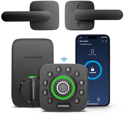 ULTRALOQ U-Bolt Pro WiFi Smart Lock with Handle, Fingerprint Keyless Entry Door Lock Set with Lever, Smart Deadbolt Locks for Front Door, Auto-Lock, Auto Unlock, App Remote Control, ANSI Grade 1