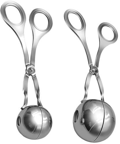 Kichvoe 2pcs Meat Baller Non-Stick Meatball Maker Scoop with Anti-Slip Handles Stainless Steel Meat Baller Tongs Cake Pop Ice Cream Tongs Cookie Dough Scoop for Kitchen