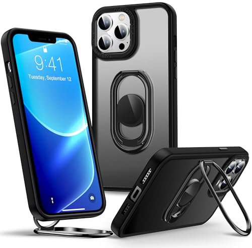 SHIELDS UP for iPhone 13 Pro Max Case with Stand, Matte Back Phone Case with Double Ring Holder【Adjustable & Foldable】 Shockproof Translucent Protective Cover for iPhone 13 Pro Max - Frosted Black