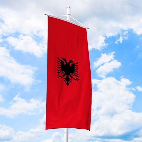 Albanien Flagge 80 x 200 cm - für Fahnenmast, Albanienfahne aus reißfestem Fahnen-Polyester-Stoff, Bannerfahne wetterfest und UV-beständig