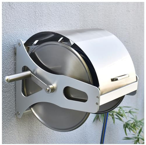 Enrouleur de Tuyau d'arrosage en Acier Inoxydable Support de Tuyau d'eau Robuste, Support de Cintre de Stockage de Tuyau Fixé au Mur/au Sol, Enrouleur de Tuyau Mobile Organisateur Extérieur