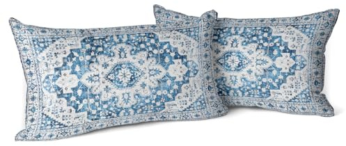 Snylcce Lot de 2 Housses de Coussin Boho Bleu Antique et Vintage Housses de Coussin en 30x50 cm Doux pour canapé de Jardin, canapé, lit - Taies d'oreiller décoratives 12x20 Pouces