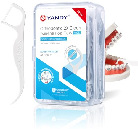YANDY Braces Floss Picks, Orthodontic Twin-Line Dental Floss Sticks 50 Pcs