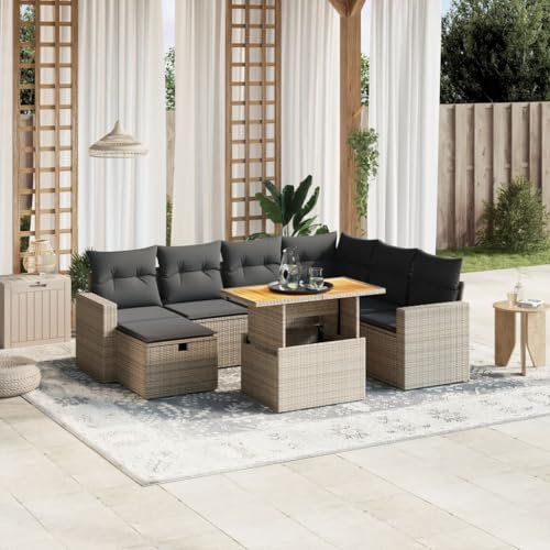THOYTOUI 8-TLG. Garten-Sofagarnitur, Lounge Set Outdoor Gartenset Tisch und stühle Garten möbel Gartengarnitur Set Geeignet für Garten Balkon Terrasse Veranda mit Kissen Grau Poly Rattan