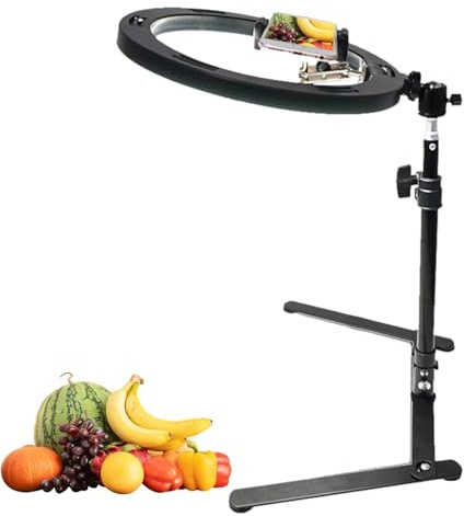 Phone Stand With Ring Light - Adjustable Overhead Mount and Tripod for Video Broadcasting, Filming, Meeting and Recording Equipment