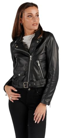 BARONE giacca pelle donna, giubbotto pelle donna chiodo in vera pelle con cintura, giubbiono MADE IN ITALY (IT, Testo, XXL, Regular, Regular, nero)