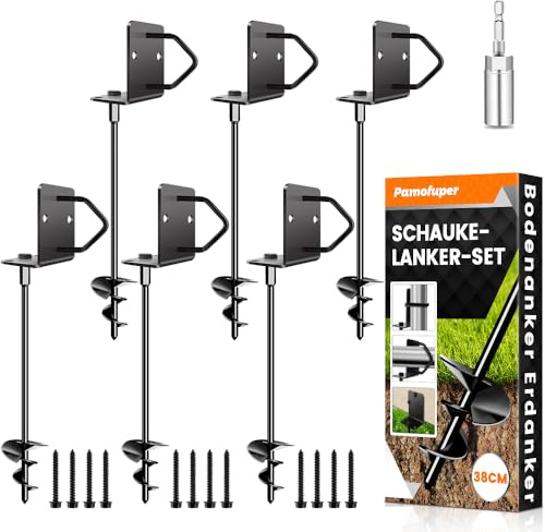 Juego de 6 anclajes de suelo con tornillos de 14 pulgadas, juego de 6 estacas de trampolín resistentes para casas móviles, kit de anclaje para cobertizo, juego de anclajes para columpios, anclajes