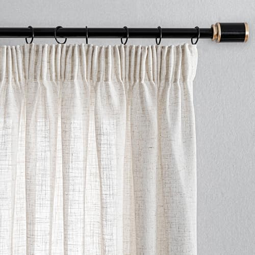 MYSKY HOME Leinen Vorhänge Halbtransparent Gardinen mit Kräuselband | Leinenfarbe,2er Set,H175 x B140 cm,Wohnzimmer Leinenoptik Gardine,Lichtdurchlaessig Boho Landhaus Dekoschal,Linen Curtains