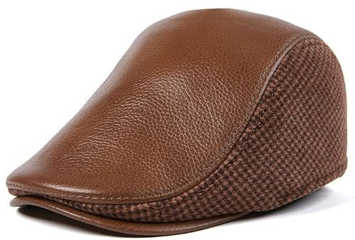 LVUNZJCA Herren-Lederhut Herrenhut Älterer Vater Warme Baskenmütze Vorwärtskappe für Laufen, Wandern im Freien(Braun,XXL)
