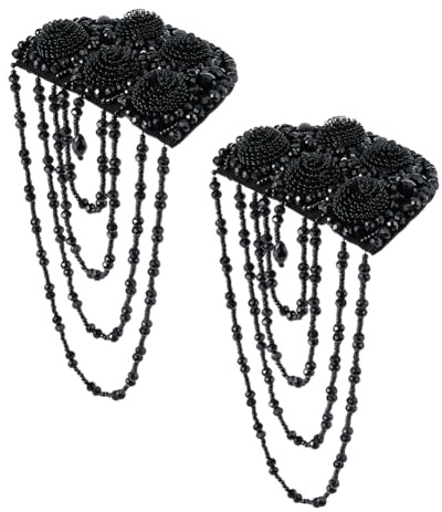SUPERFINDINGS 2Pcs Tassel Shoulder Black Beaded Badge Shoulder Beading Epaulettes Beading Fringe Shoulder Punk Epaulette Shoulder Brooch Pin for Accessories, 23.8x11.9cm