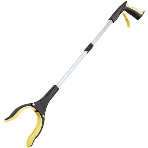 Greifzange 2 Stück 32 Zoll extra lange faltbare Grabber Reacher Pickers Garbage Pick Up Mobility Aid Reaching Assist Handwerkzeuge for ältere Menschen FüR Die Müllabfuhr, Abfallsammlung(Yellow)
