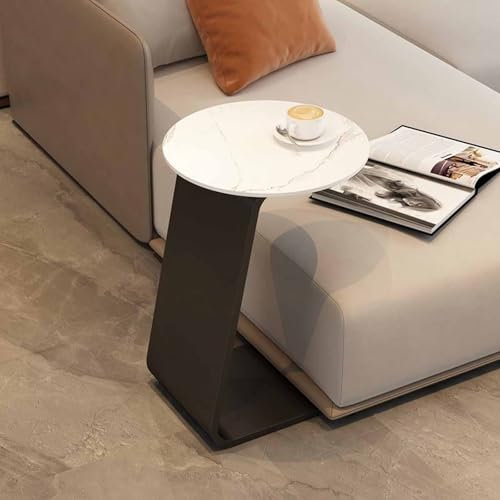 RUYICZB C-Förmiger Beistelltisch, Kleiner Beistelltisch Für Couch, Sofatisch, Akzent-Nachttisch Für Kleine Räume, Couch-TV-Tabletttisch Für Wohnzimmer, Schlafzimmer, Nachttisch,Weiß