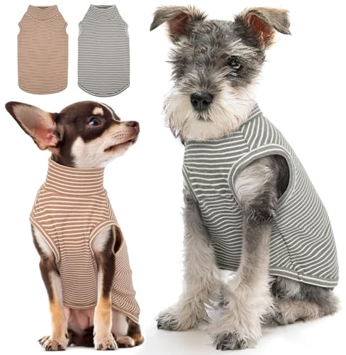 DENTRUN 2 Pack Hundepullover Gestreifte Hundepullover Weiche Ärmelloses Hund Shirt Hund Strickpullover Elastischer Hunde Schlafanzug Chihuahua Yorkshire Kleidung für Hunde