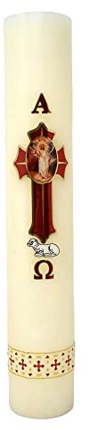 Cirio Pascual Paschal Candle – (10 inches - Large / 1/4 Kilo) 100% Wax Catholic with Alpha & Omega Symbol – Jesus Christ Church for Holy Saturday Vigil, Resurrection & Worship – Choose Your Size