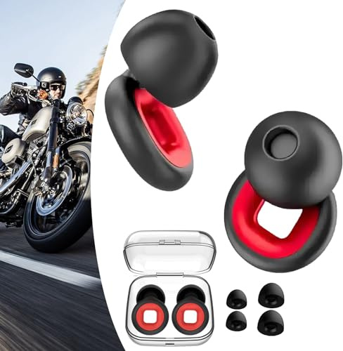 Motorrad Ohrstöpsel - 27 dB, Wiederverwendbare Superweiche Silikon-Ohrstöpsel,zum Schlafen mit Geräuschunterdrückung (Rot)