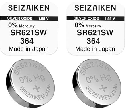 SEIZAIKEN 364 SR621SW - Pilas de botón (2 unidades, 1,55 V, óxido de plata, 0% mercurio, 100% fabricadas en Japón)