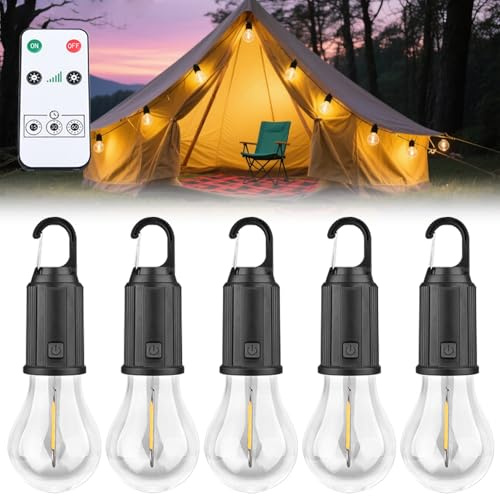 Campinglampe Aufladbar: 5 Stück LED Campinglampe, Camping Lights Aufladbar Zeltlampe, Camping Lantern mit Karabiner, Camping Licht Zeltlampe Glühbirne Set Camping Lampen Helligkeit Einstellbar