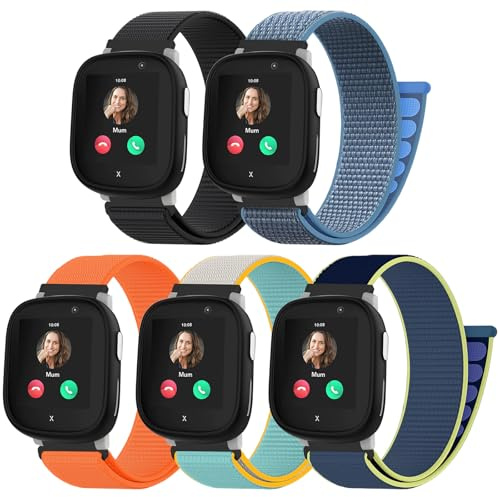 chinbersky 5 Stück Nylon Loop Armband kompatibel mit Xplora X6 Play/Anio 6 Armband, Kids Smartwatch Klettverschluss Mädchen Jungen Verstellbare Geflochtenes Stoff Band für Xplora X6/X6Pro/Anio 6