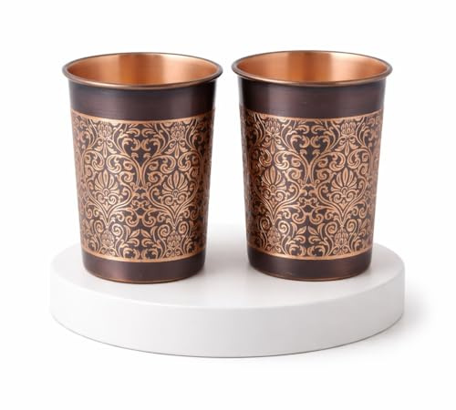 BRACOP® Wasserkaraffe aus reinem Kupfer, 2er-Set, geprägter Becher, Moscow Mule Becher, Wasserkrug, Trinkgefäß, Karaffe, Ayurveda Glasbecher, Tasse, Küchenutensilien-Set aus reinem Kupfer