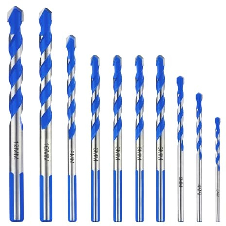 ePicsoa Concrete Drill Bit Set & Masonry Drill Bit Set, 10 pcs Shockproof Hammer Drill Bit Set For Concrete/Glass/Brick/Plastic/Cement/Tile, YG8X Industrial Strength Carbide Drill Bit Tip, 3-12mm