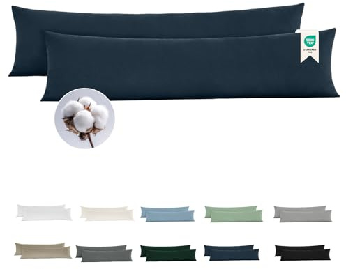 BEDELITE Seitenschläferkissen Bezug 40 x 145 Baumwolle, Dunkelblau | Kissenbezug 40x145 2er Set, Oeko-Tex Kissen Bezug 145x40 für Seitenschläferkissen, 143 Fäden pro Quadratzoll
