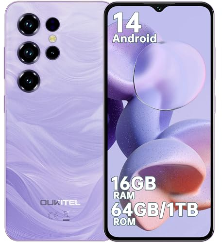 OUKITEL C2 SIM-Free & Unlocked Mobile Phones 2025 - Android 14, 6.52 Display Smartphone, 16GB+64GB/1TB, 5000mAh Battery Phone, 13MP Camera, 4G Dual Sim/Face Unlock/GPS/BT5.0/Purple