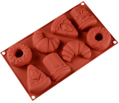 Honicemar Moule à chocolat 8 Cavités Croissant Donut, Outils de Pâtisserie DIY pour Noël, Moules Silicone Antiadhésifs pour Gâteaux Gelée Glaces Muffins Biscuits, etc., Couleur Aléatoire
