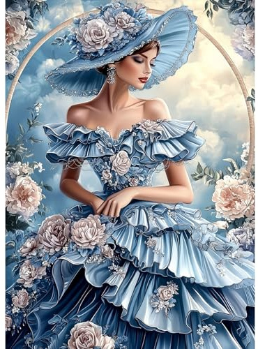 MAXBYE Diamond Painting Adultos Kits, DIY Mujer Vintage Diamond Art Completo Punto de Cruz Cristal, 5D Flores Pinturas Diamantes Gem Cristal Articulo Artesanal Regalo 30x40cm