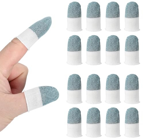 PATIKIL Controller Finger Thumb Sleeve, 16 Pack Mobile Gaming Finger Sleeve Silver Fiber Tip Gloves Anti-Sweat Breathable for Game Phone Touchscreen Devices, Light Blue