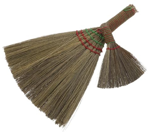 Baluue 2pcs Natural Chinese Broom Miscanthus Broom for Floor Cleaning Hand Handle Sweeping Brush Soft Straw for Indoor Outdoor Use for Sofa Car Cleaning