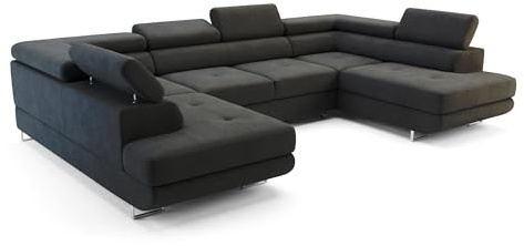 Ecksofa mit Schlaffunktion Big PASTI U-Form, Sofa Couch mit Bettkasten, 3-Sitzer Eckcouch, Schlafsofa für Wohnzimmer, Big Sofa Couch mit Schlaffunktion (Pet Friendly Edition Anthrazitgrau)