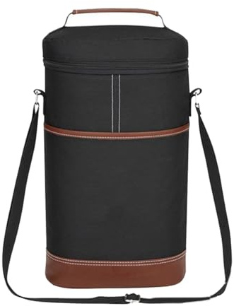 Generchin Weintasche für 2 Flaschen, Weinträger, Weingeschenk-Tragetasche, Auslaufsichere und Isolierte Weinkühltasche, Weinflaschen-Geschenktasche, Schwarz