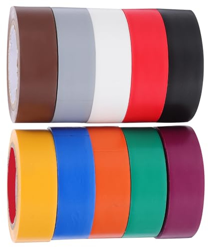 SHINEOFI Ruban Isolant Électrique Pvc Multifonction 18 Mm X 10 M, Lot de 10 Rouleaux Couleurs Assorties pour Électricien, Adhésif Haute Température, Ruban Adhésif Automobile et Industriel