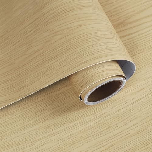 VaryPaper Papier Peint Imitation Bois de Chêne Clair 40cmx200cm Papier Adhesif pour Meuble Bois Épaissir Rouleau Adhesif Decoratif Film Autocollant Armoire Porte Revêtement Plans de Travail de Cuisine